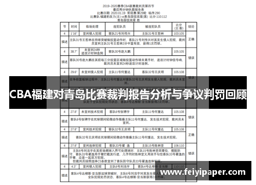 CBA福建对青岛比赛裁判报告分析与争议判罚回顾